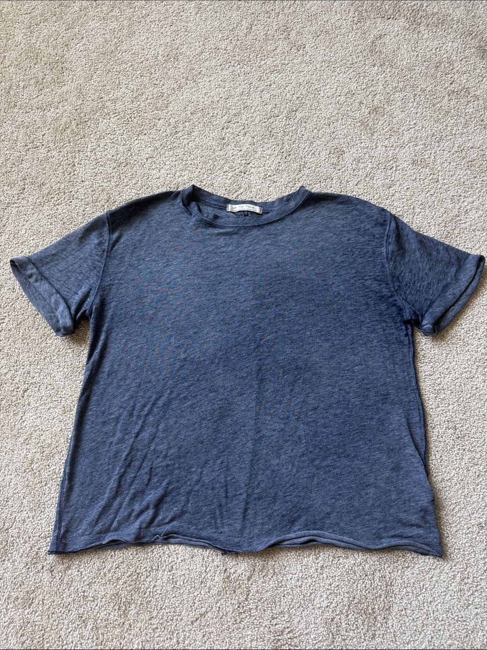 We The Free Navy Oversized Short Sleeve Roll Cuff  Lightweight Tee